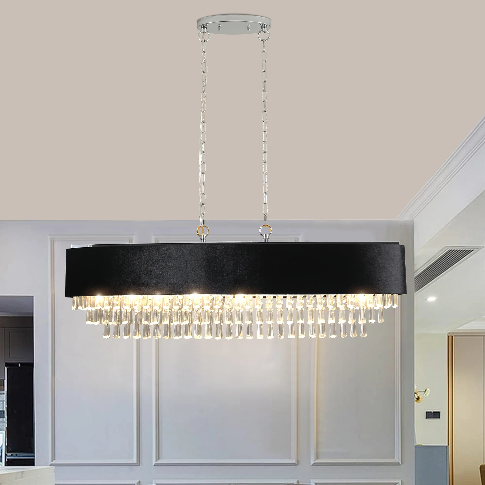 39.4 Inch Elegant Modern Chandelier with K9 Crystals and Metal FrameCeiling Adjustable, Luxurious Interior Lighting