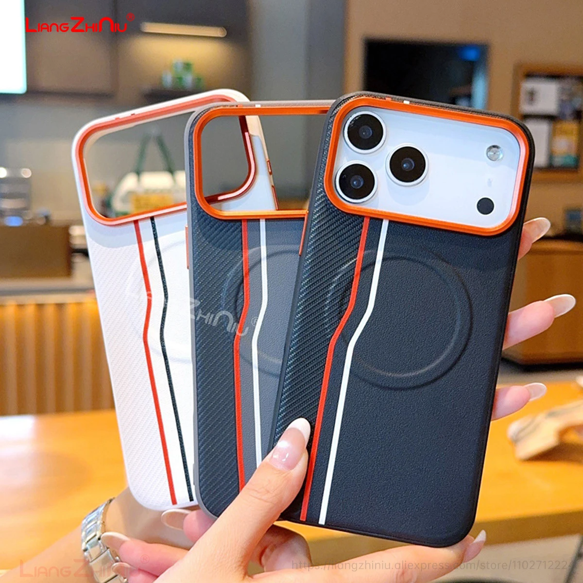 

Чехол для iPhone 17 16 15 Pro Max, магнитный, с поддержкой MagSafe, с текстурой под кожу, износостойкий, жесткий корпус