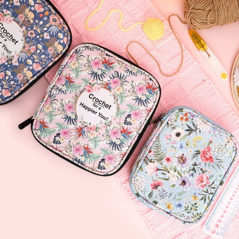 

Waterproof Knitting Tool Organizer - Multi-Compartment Crochet Hook Case with Customizable Floral Print & Locking Zipper