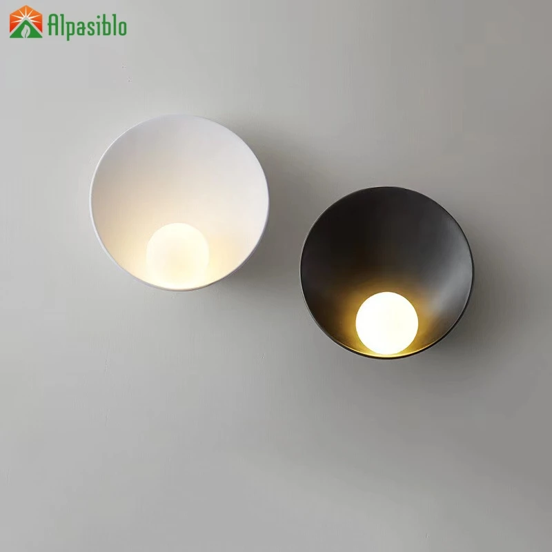 

Alpas Retro Round Art Deco Wall Lamp White Black LED Sconce Bedroom Bedside Wall Lights Decoration Corridor Light Fixtures Stair