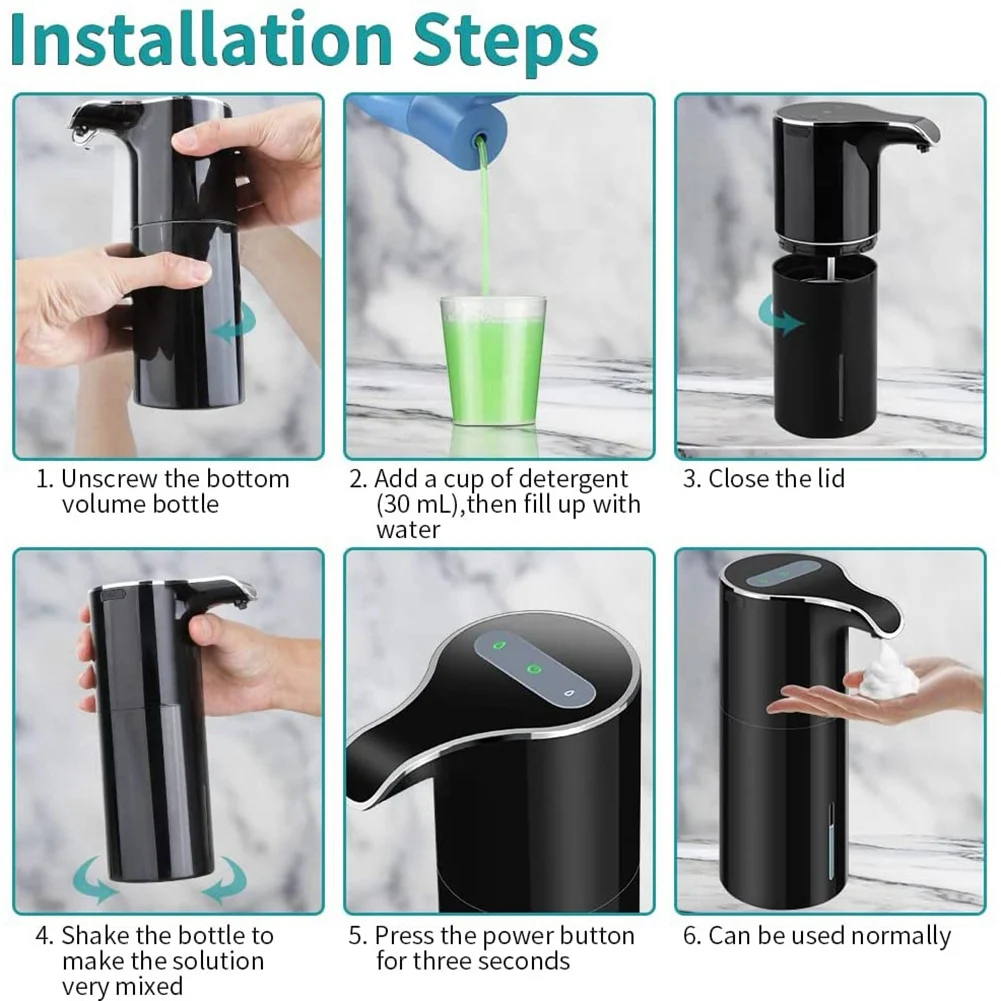 Imagem -02 - Espuma Elétrica Soap Dispenser Automático Touchless Preto Usb Recarregável 450ml