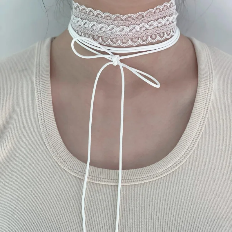 New Goth Y2K Lovely Girl Choker New Korea Fashion Cute White Black Lace Bow Necklace for Women Charm Wedding Birthday Jewelry
