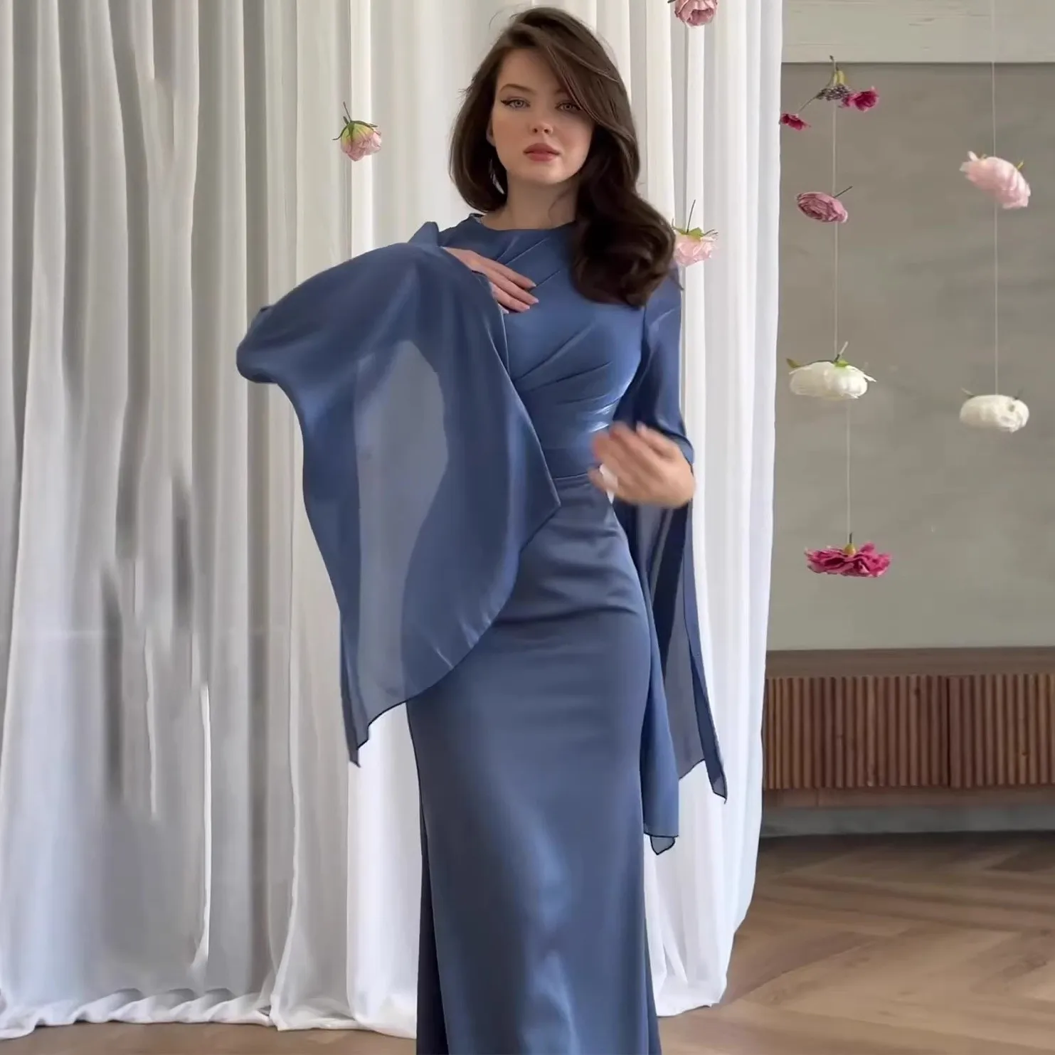 Pleated Patchwork Dress a Line Professional with Commuter Chic Slim Fit Long Sleeve Full Length Summer Pleated Dress for Women