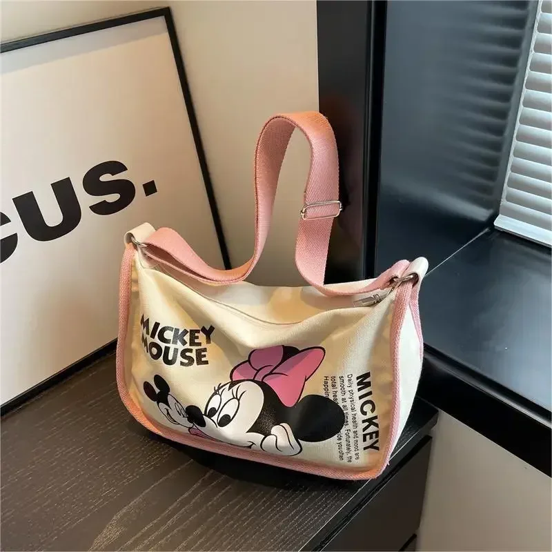 Disney\'s New Mickey Cartoon Canvas Bag for Women Large-capacity Shoulder Saddle Bag Student Class Cross-body Dumpling Bag