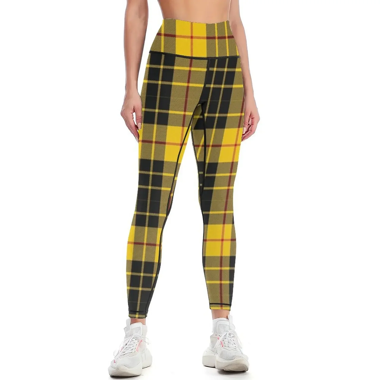 

McLeod Yellow & Black Tartan print Leggings Training pants sportswear gym Women's trousers joggers for Womens Leggings
