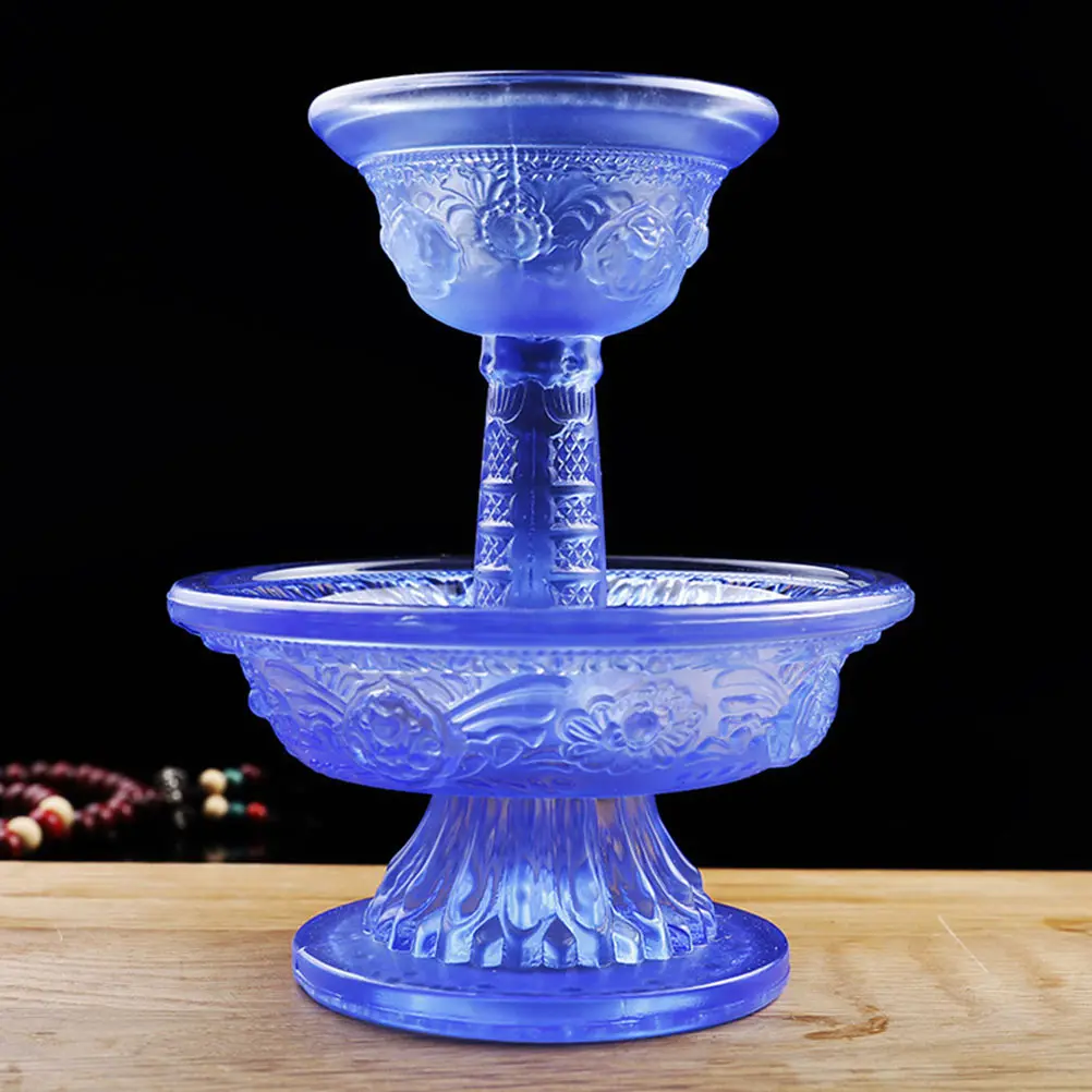 

2 Pcs Offering Bowl High class Glass Worship Cups Delicate Texture Blue Anti aging Compact Practical Small