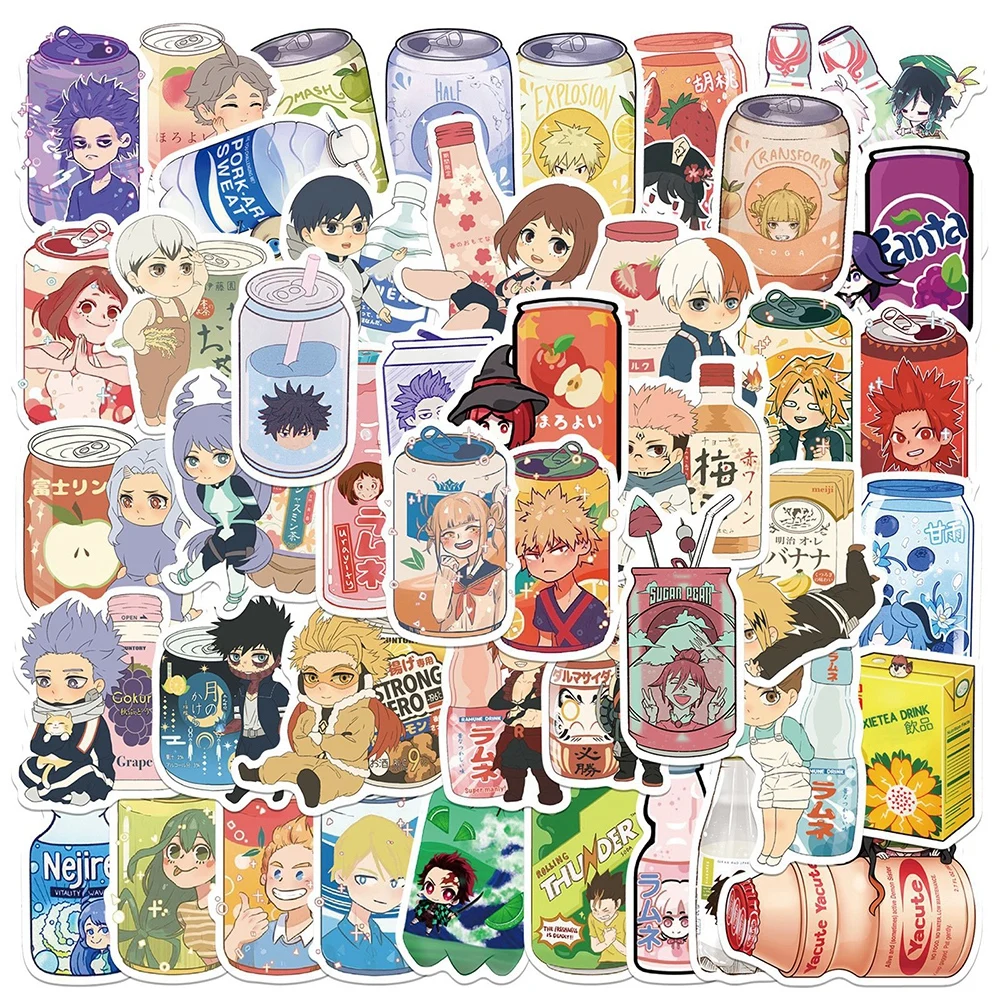 50PCS Mixed Cartoon Drinks Stickers Aesthetic Creative Anime Beverage Sticker Decal Autocollant Laptop Kawaii Manga Kpop