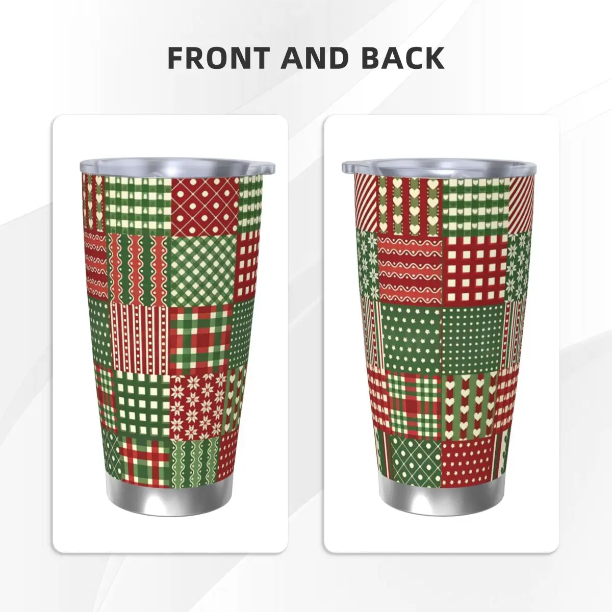 Christmas Plaid Collage Tumbler Vacuum Insulated Thermal Cup Vacuum Flask Car Mug Hot Cold Drink, 20oz