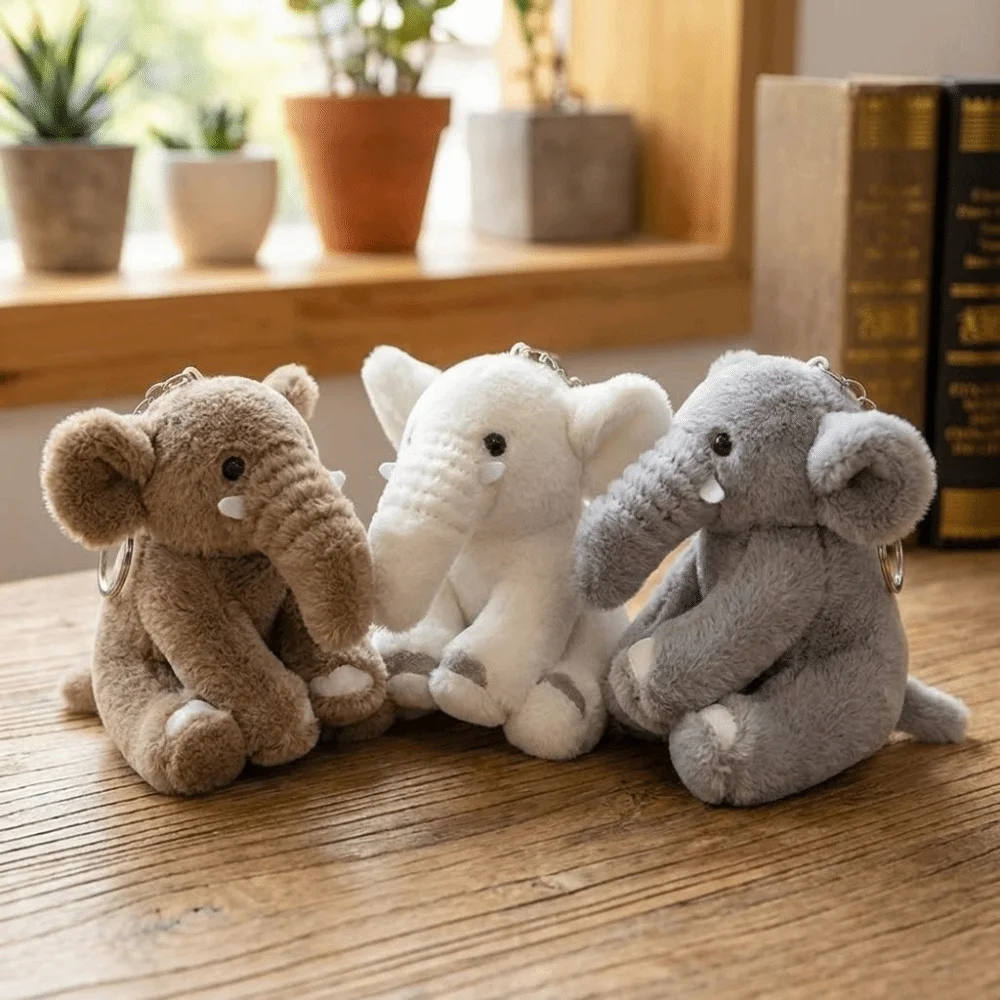 Love Pompom Polyester Elephant Keyring Soft Cute Cartoon Stuffed Keychain Portable Cloth Material Animal Bag Pendant Daily