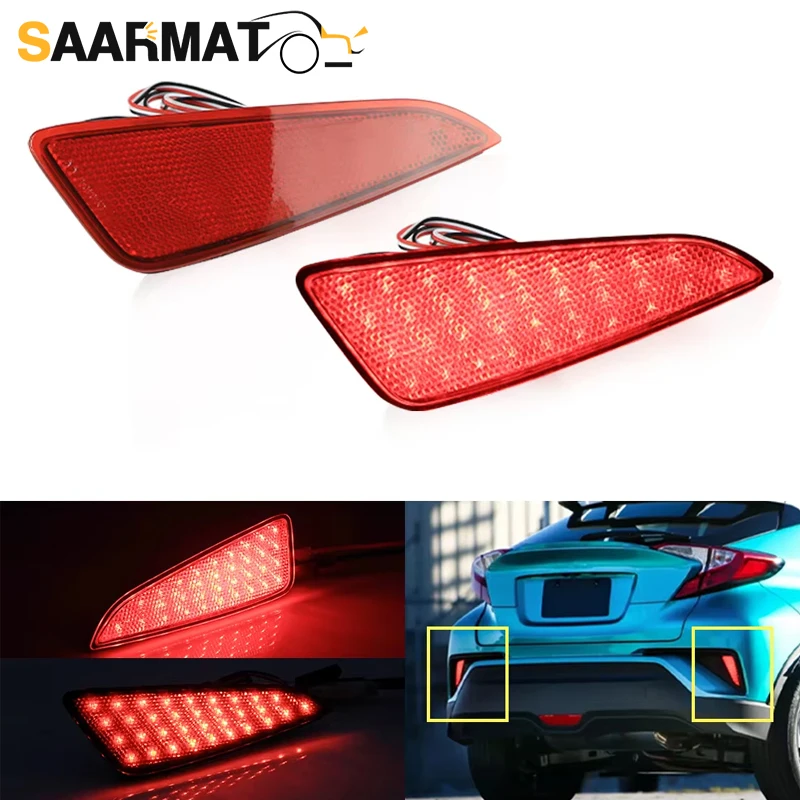 2PCS LED Reflector Lamp Rear Fog Lamp Rear Bumper Brake Light Running Lamp For Toyota C-HR CHR 16-19 Yaris 20-UP Car Accessories
