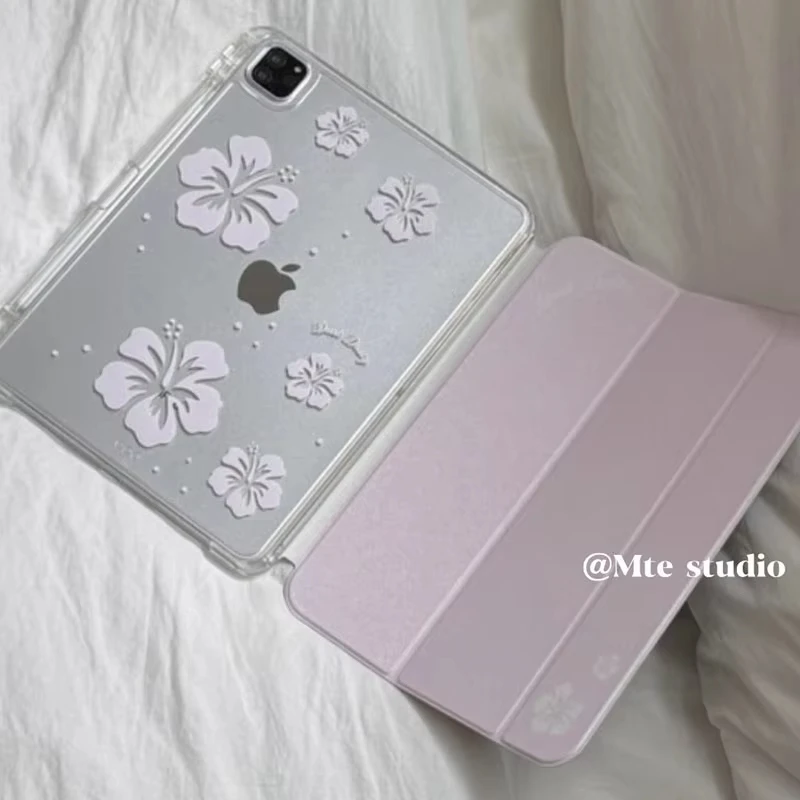 Korean Pink Cherry Blossom Girl Y2K Tablet Case For iPad Pro 11 12.9 13 A16 M2 M4 M3 M5 5/6/7/8/9/10/11th Mini Air 3 4 5 6 Cover