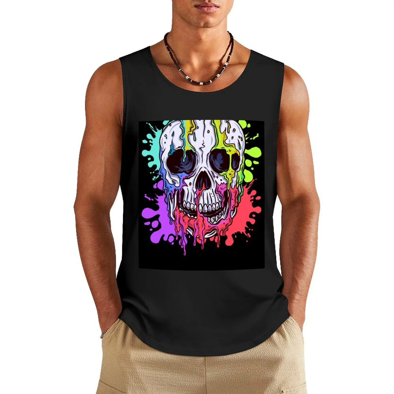 

Colorful Melting Skull Tank Top bodybuilding man Gym wear Men's summer clothes