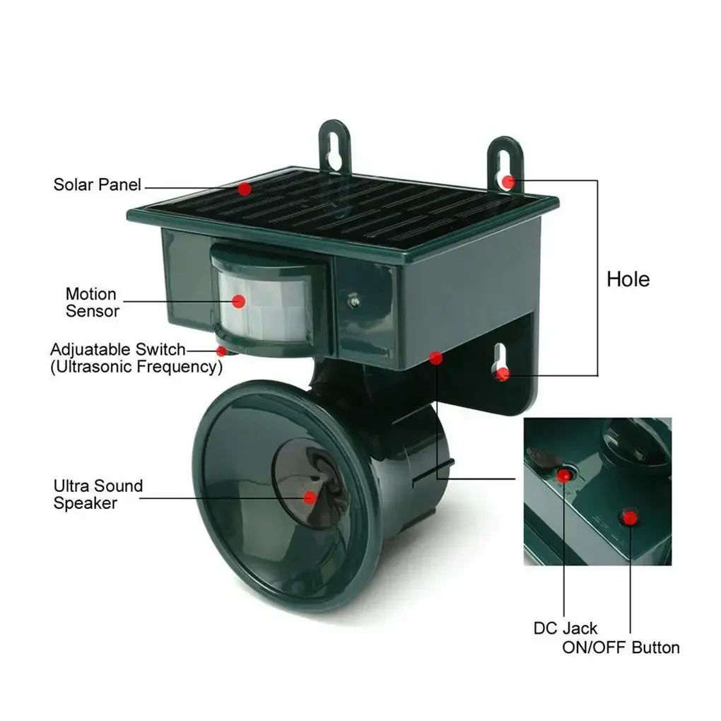Solar Ultrasonic Animal Repeller, Outdoor Deterrent for Birds Cats Dogs Mice, New Waterproof Pest Control Device - view 4
