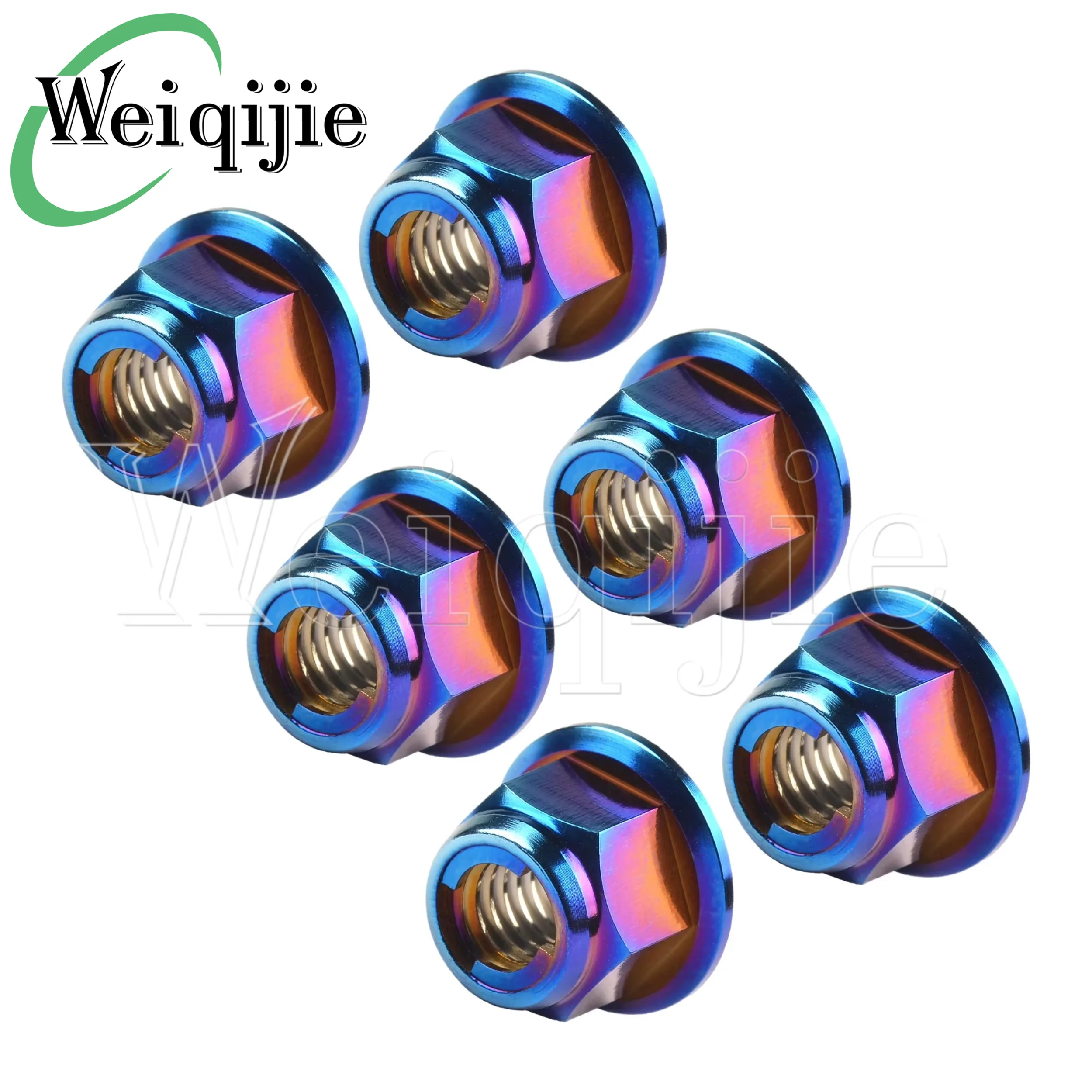 Weiqijie 6pcs Titanium Alloy Flange Lock Titanium Nut M6/M8/M10/M12 Suitable for Bicycle and Motorcycle Modification