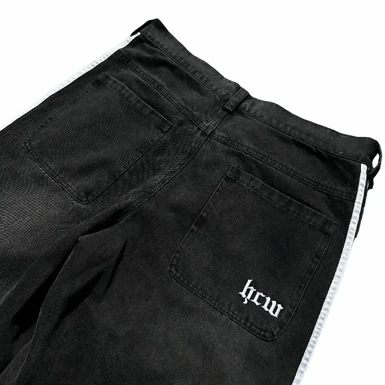 Y2K celana jeans retro Harajuku hip-hop, CELANA Jin longgar bergaris warna hitam kaki lebar, celana jins jalanan baru untuk pria dan wanita