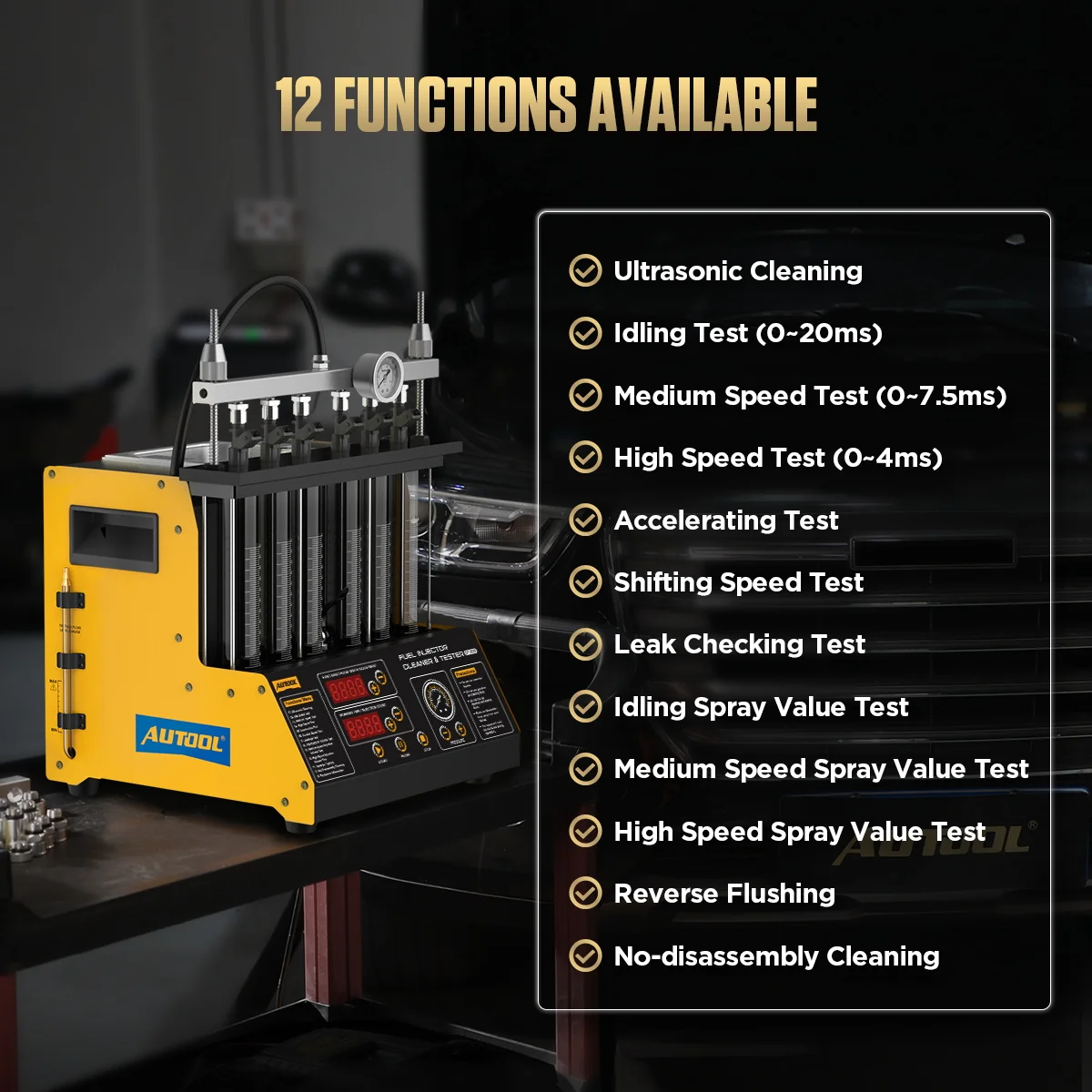 AUTOOL Fuel Injector Tester CT200 Cleaning Machine 110ml*6 Cylinders Ultrasonic Cleaning Injector for Motorcycle and Car