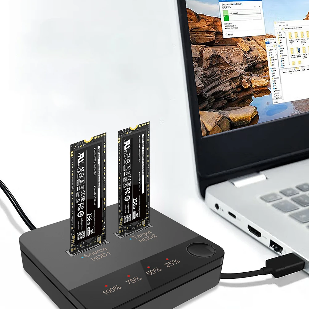 M.2 SATA/NVMe Dual-Bay Hard Drive Docking Station Clone Duplicaotr with LED Indicator M.2 SSD Duplicator Reading for Store Data