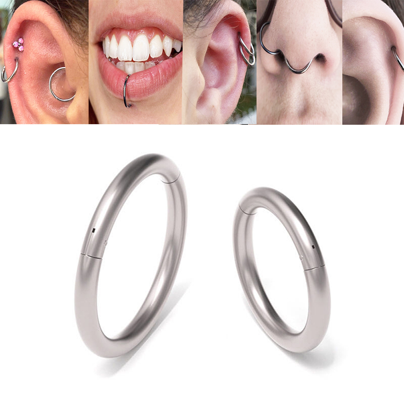 Surgical Steel Nose Rings Septum Piercing Earrings Hinged Segment Clicker Hoop Lip Nipple Ear Cartilage Helix Perforated Jewelry 