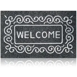 Outdoor Welcome Mats for Front Door Home Entrance Floor Mat Durable Non-Slip Flannel Doormats Gray