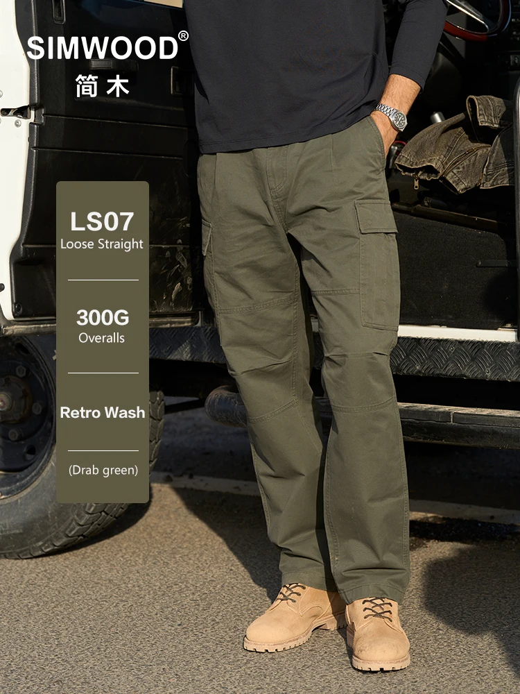 

SIMWOOD 2025 Autumn Winter New Loose Straight Cargo Pants Men 300gsm Cotton Tatical Trousers Plus Size Brand Clothing