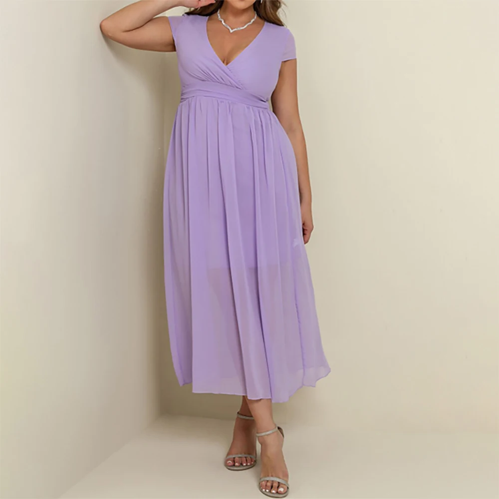 

2025 Elegant Mother of Bride Chiffon Evening Dress V-Neck A-Line Prom Party Gown Mid-Calf Length Formal Occasion Women's Dress