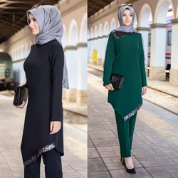 Ramadan Eid 2 Piece Muslim Sets Abayas for Women Tops and Pants Set Turkey Dubai Abaya Dress Islam Clothing Ensembles Musulmans