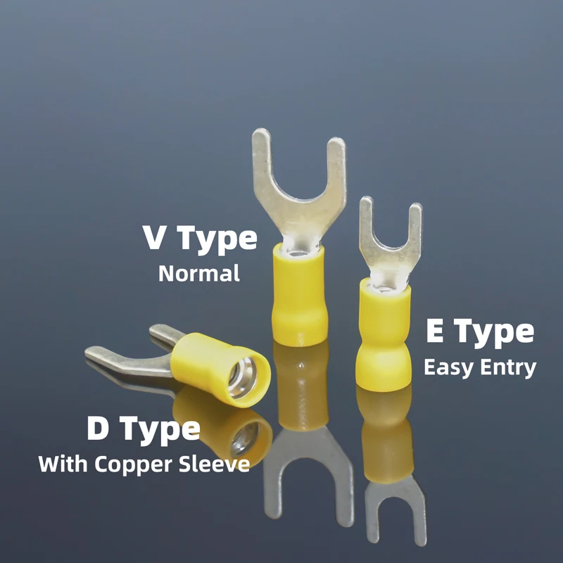 PVC Insulated Spade Terminal Electrical Wire End Fork Cold Crimping Connector AWG 22-10 Make Threading Easier Cable Press Lug