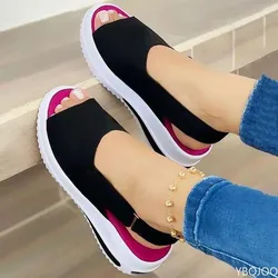 Zapatos de mujer, novedad de verano, zapatillas de deporte con cuña transpirable, zapatos de mujer de talla grande, zapatillas deportivas planas vulcanizadas, sandalias deportivas