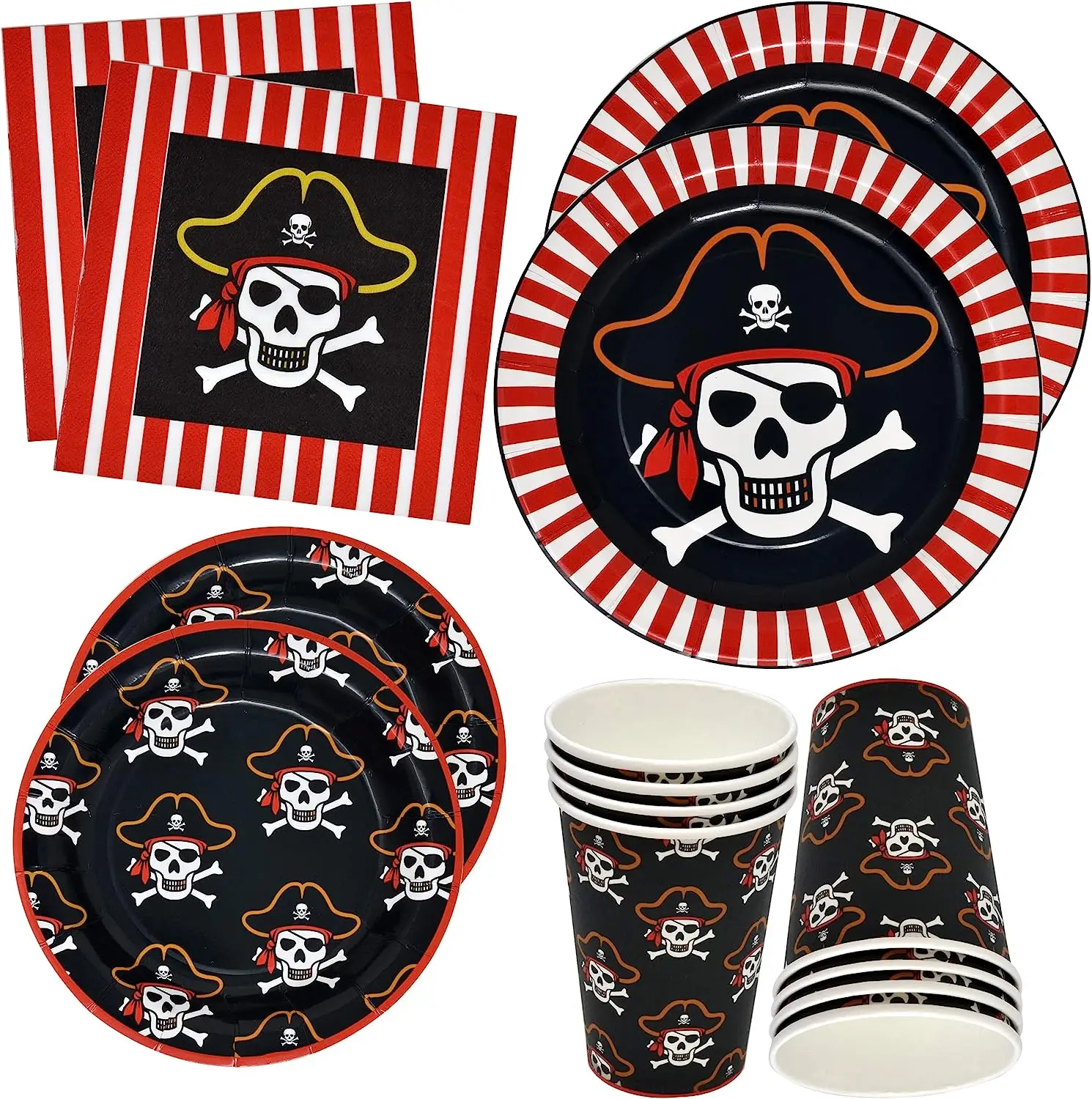 Pirate Party Supplies Tableware Plates 9 Oz Cups Napkins Pirate Skull Kids Disposable Dinnerware Girl Boy Birthday Party Decor