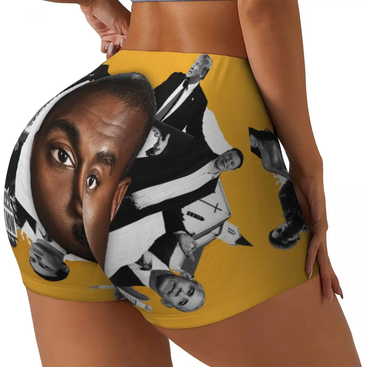 Custom Funny Kanye West Meme Running Volleyball Gym Shorts Women's Rapper Music Producer Athletic Workout Yoga Shorts