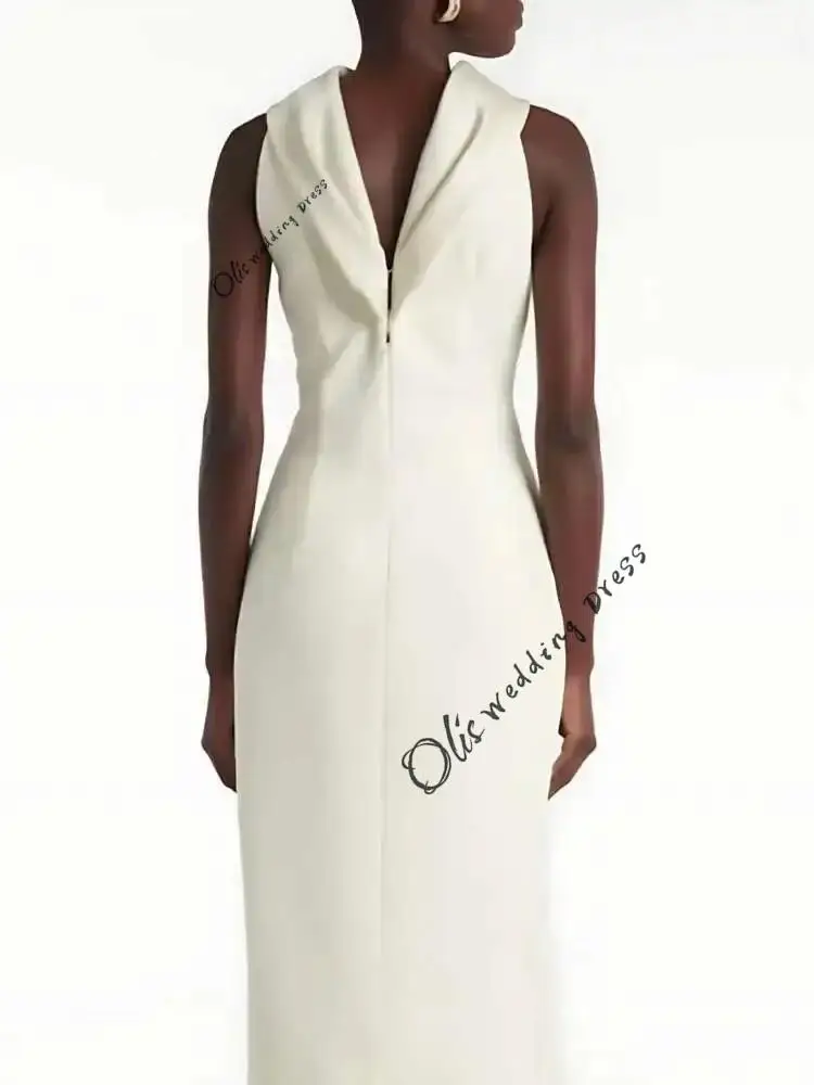 فستان حفلة موسيقية عاجي جديد مخصص 2025 مصنوع حسب الطلب بدون أكمام ورقبة قارب سويب تراين رداء حفلات رسمي كريستال حورية البحر ثوب مسائي