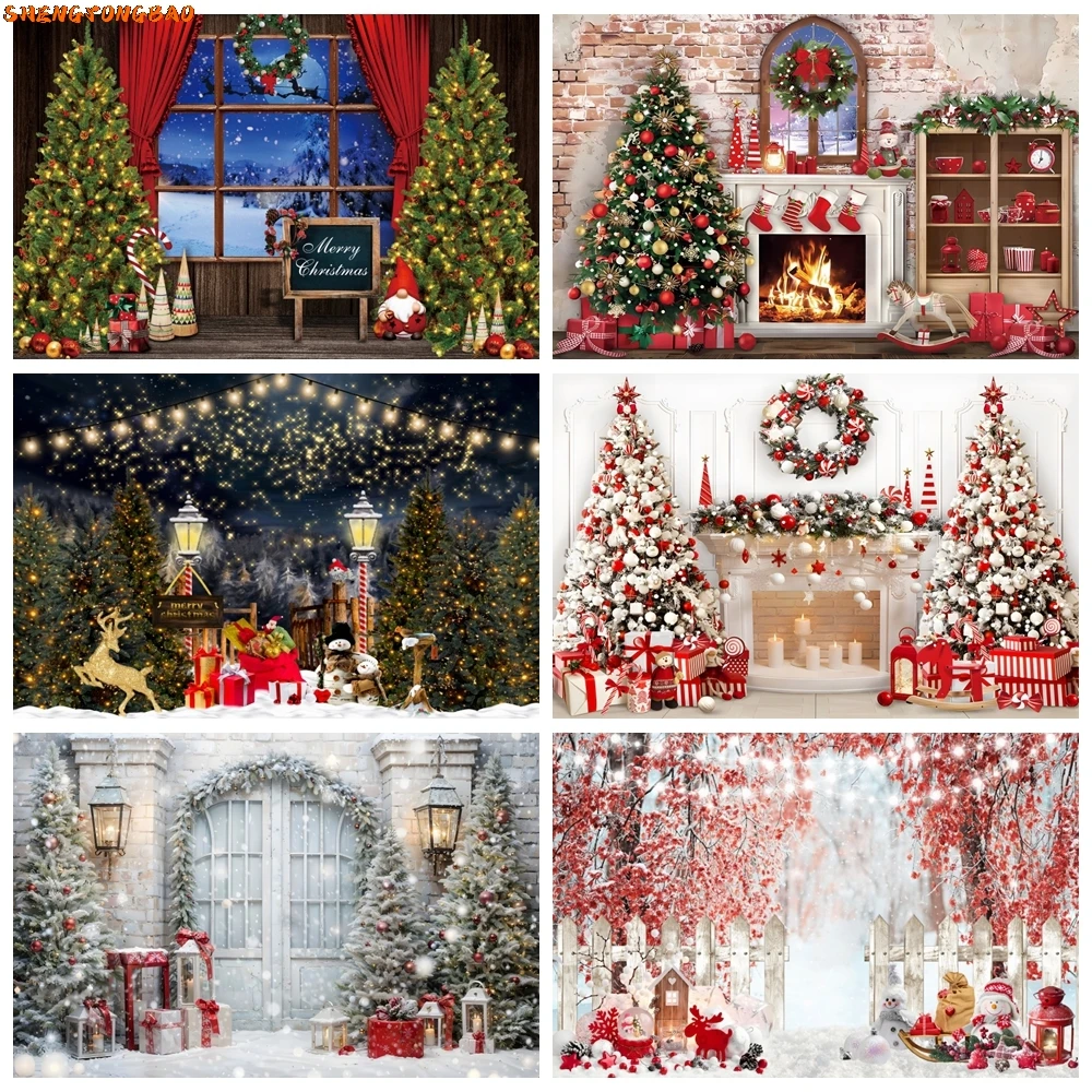شجرة عيد الميلاد حفلة خلفية الشتاء جورب الهدايا الموقد نافذة الأسرة صورة التصوير خلفية ديكور لاستوديو الصور