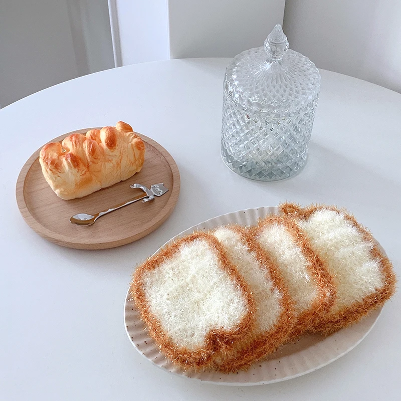 Dishwashing Cloth Wet and Dry Reusable Scrubbing Pads Dishcloth Towels Clean Non Scratch Dishcloth Kitchen Bread Slices Shape