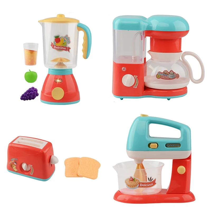 Kids Pretend Play Sets Simulation Toasters Bread Maker Coffee Machine Blender Baking Kit Game Mixer Kitchen Role Toy