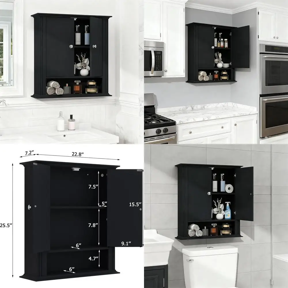 

Компактный настенный шкаф для хранения над унитазом с 2 дверцами и регулируемой полкой для ванной, кухни, прачечной