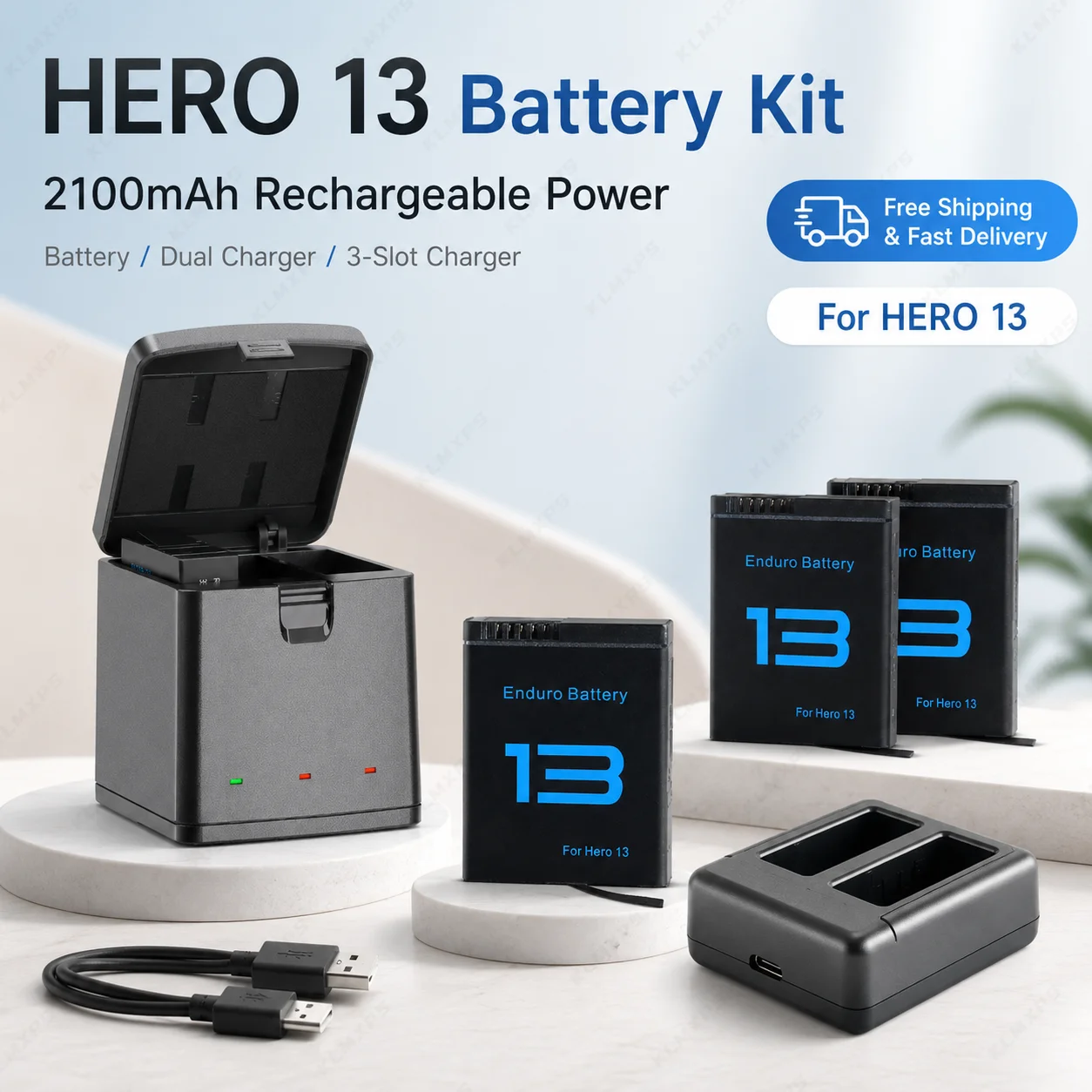For GoPro Hero 13 Battery Pack 2100mAh Rechargeable Li-ion Spare Battery with LED Charger Station