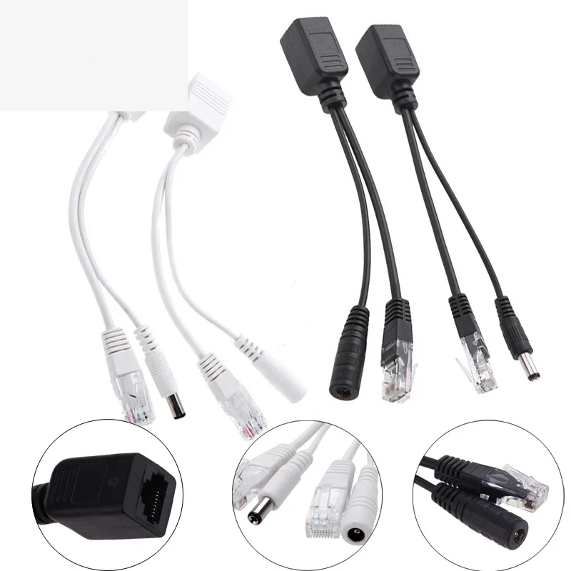 POE Adapter cable RJ45 Injector Splitter Kit Tape Screened Passive Power Over Ethernet12-48v Synthesizer Separator Combiner