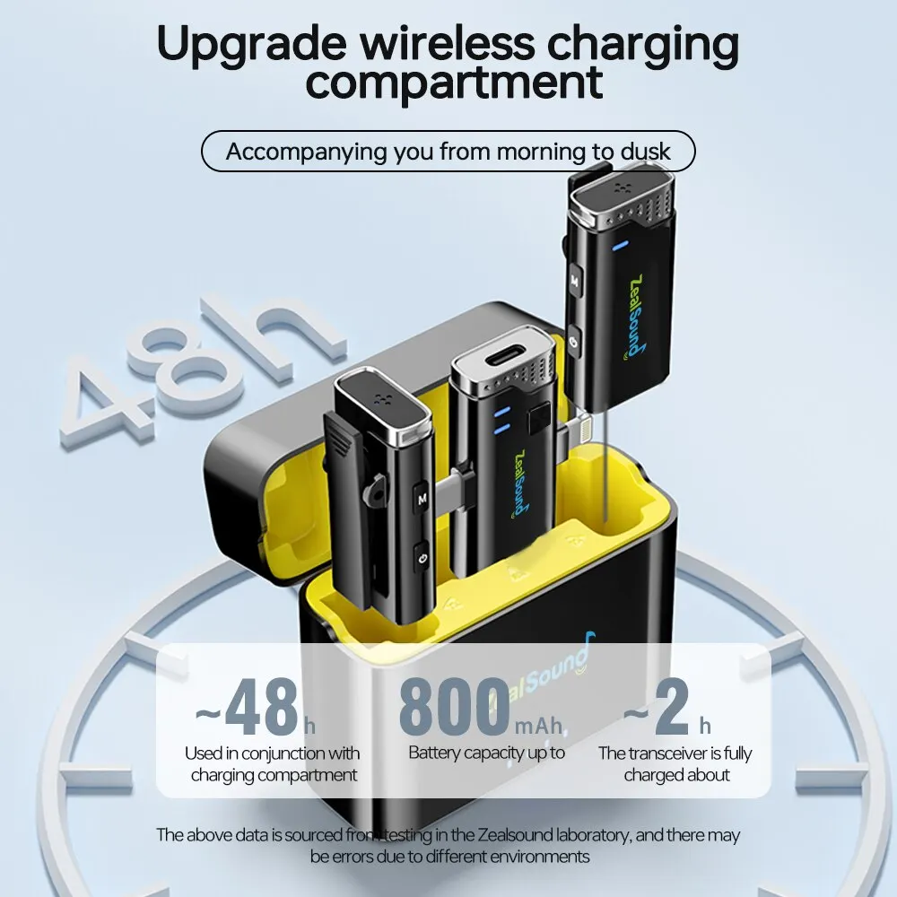 Zealsound 무선 라발리에 마이크, 충전 케이스 포함, Vlog 인터뷰 라이브 스트리밍용 라펠 마이크, 아이폰 아이패드 안드로이드용