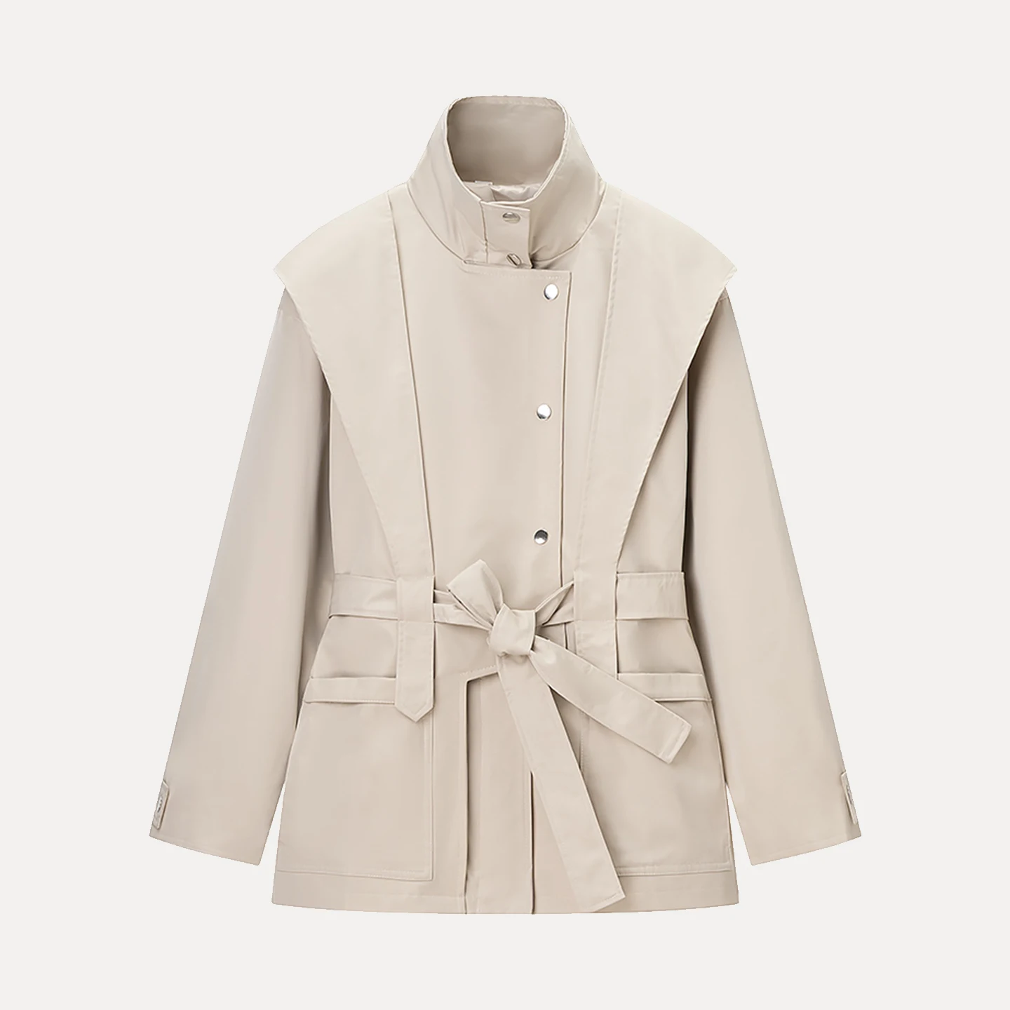 เสื้อโค้ทผู้หญิงสไตล์เรียบง่ายสำหรับฤดูใบไม้ร่วงปี 2025 เหมาะสำหรับใส่ทำงานหรือใส่ลำลอง  แบบตรงยาว  ป้องกันลม  สไตล์นักขี่มอเตอร์ไซค์