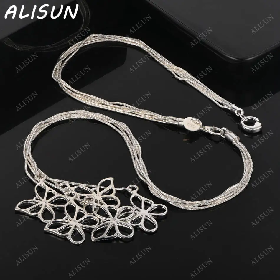 

ALISUN 925 Sterling Silver 45cm Butterfly Tassels Chain Necklace For Women Men Charm Trend Birthday Gifts Fashion Party