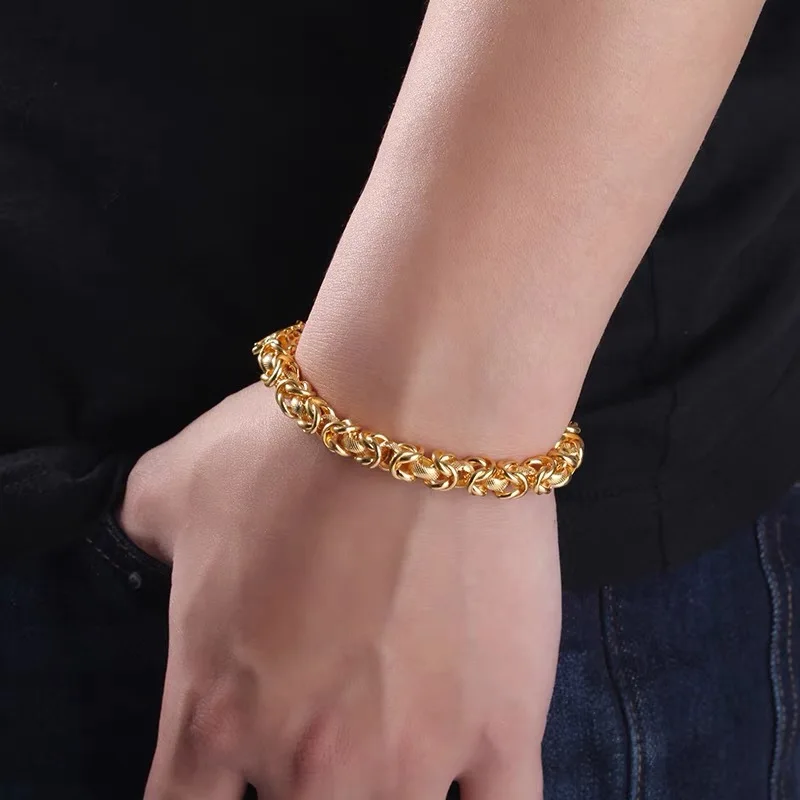 Men's 9999 24K Real Gold Domineering Cloth Patterned Dragon Bracelet Men's Double Dragon Head Chain