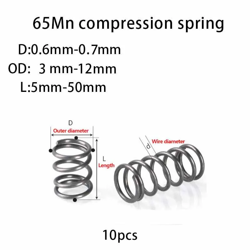 

65Mn Compression Spring Wire Diameter 0.7mm-0.8mm Length 5mm-50mm Carbon Steel Spring 10 Pieces