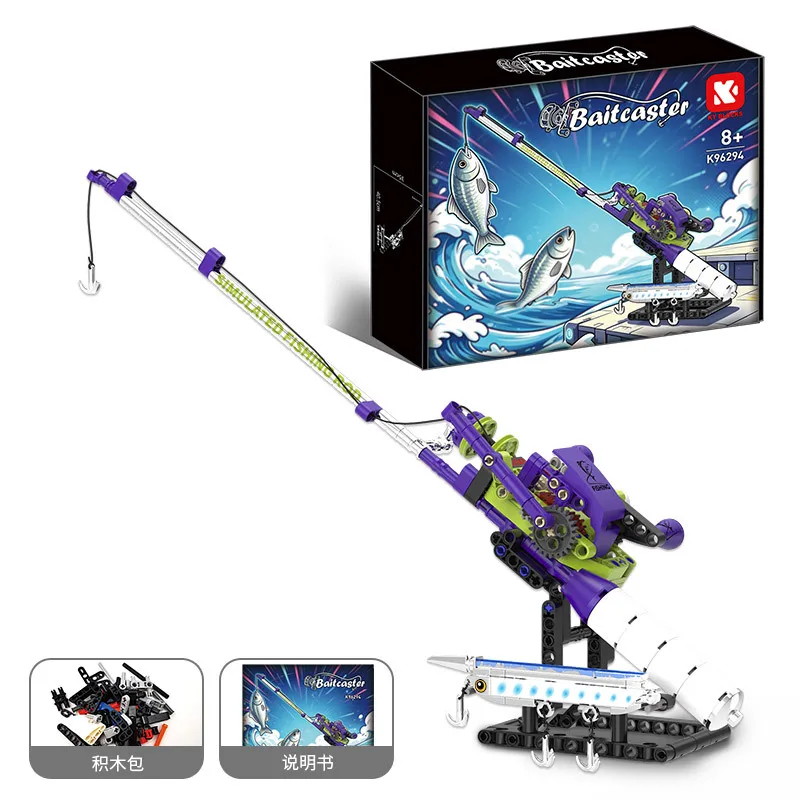 235PCS Mini Simulation Fishing Rod Building Blocks Toys Baitcaster Vertical Line Adjustable Desk Ornaments Birthday Gifts K96294