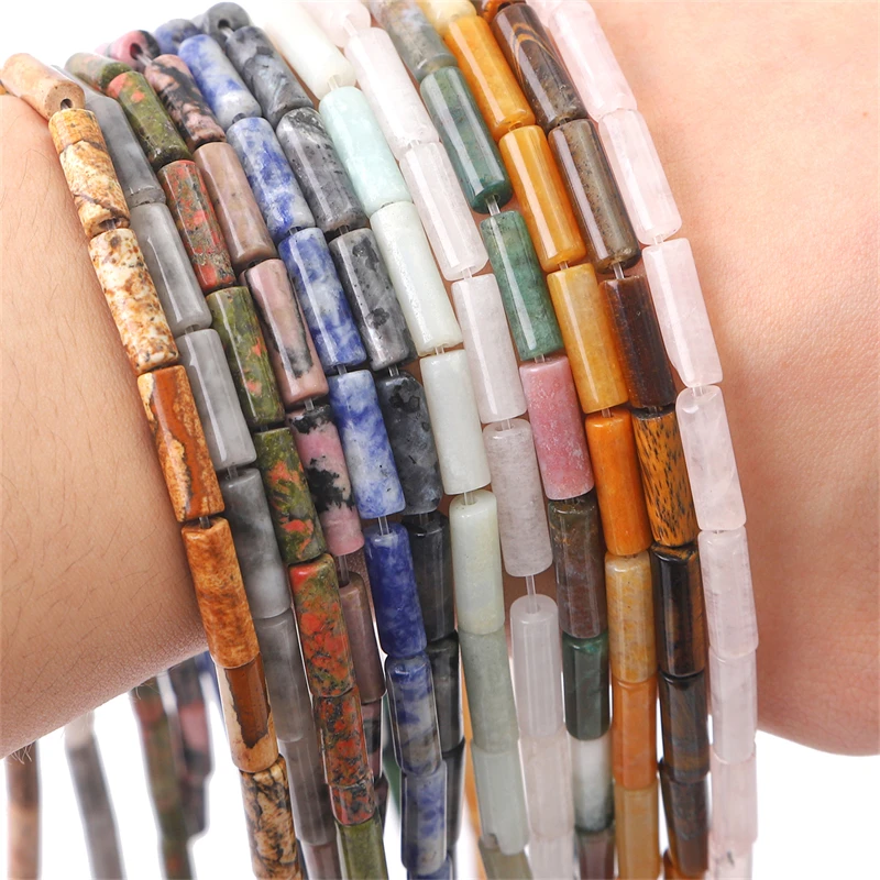 4 x 13 mm lange zylindrische Perlen aus Naturstein in mehreren Farben für die Herstellung von DIY-Schmuck, Halsketten, Armbändern und Zubehör – Detail 5