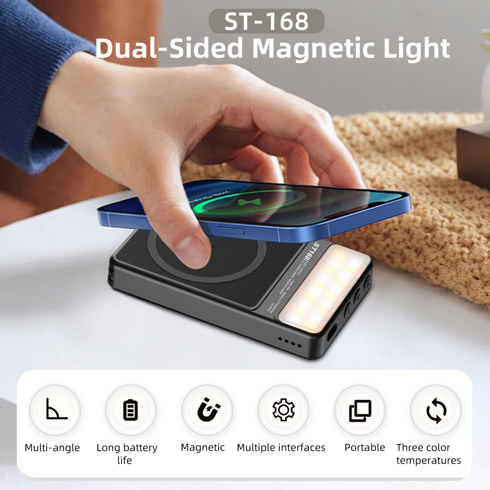 

ST-168 140 LED Video Light with Magnetic Stand 2500-9000K Adjustable CRI95 180° Rotation, 5000mAh Portable for Photography