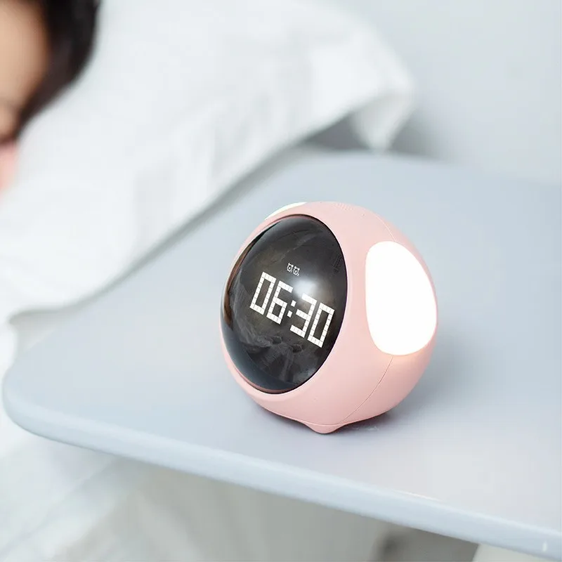 Yoipin Jam Alarm Ekspresi Lucu Multifungsi Digital LED Lampu Dikendalikan Suara Jam Termometer Samping Tempat Tidur untuk Rumah