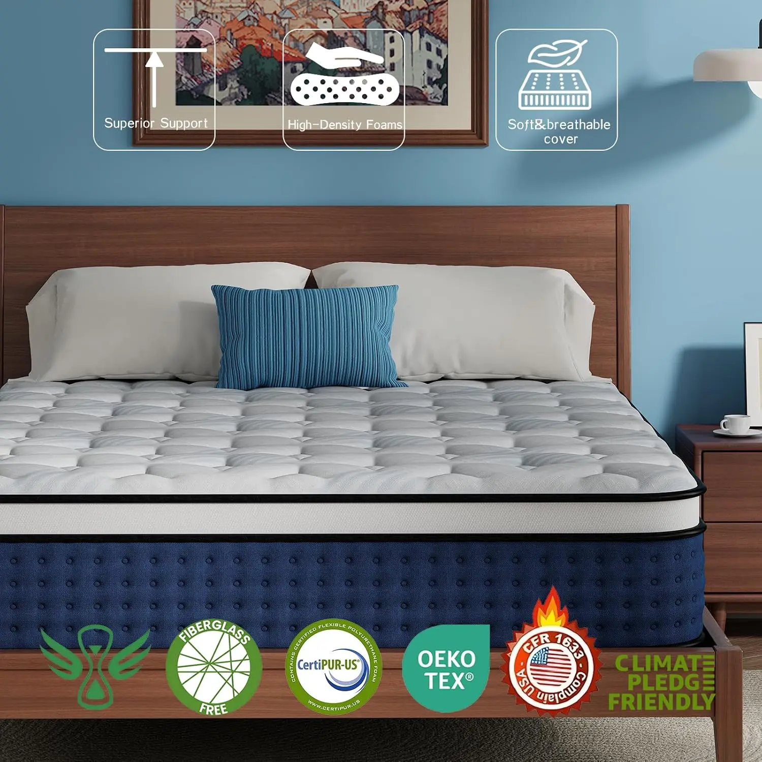Full12 InchesCooling Gel Memory Foam, Individual Pocket Spring for Motion Isolation/Lumbar Support & Pressure Relief, Customized