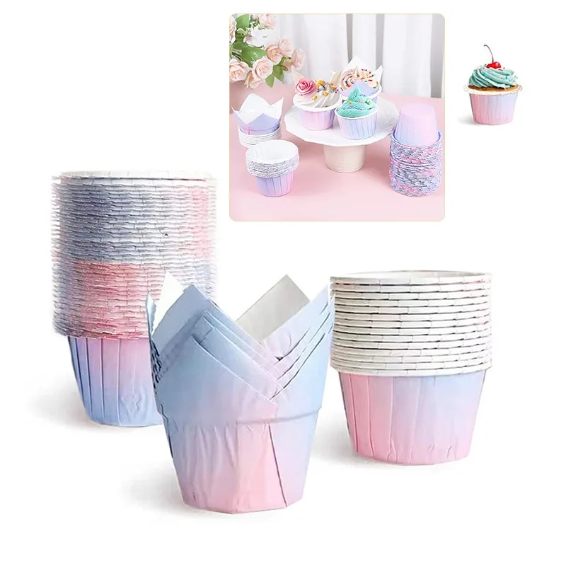 Gradient Color Cupcake Wrapper Cup Baking Cups Grease-proof Muffin Liners Containers Wrapper High Temperature Oven Special Mold