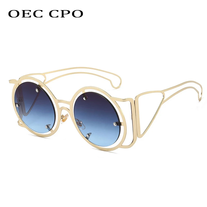 

OEC CPO Steampunk Round Sunglasses For Women New Punk Metal Frame Sun Glasses Female Shades Unisex Eyewear UV400 Oculos