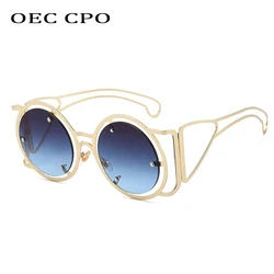 OEC CPO Steampunk Round Sunglasses For Women New Punk Metal Frame Sun Glasses Female Shades Unisex Eyewear UV400 Oculos
